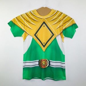 Logo Vision Men's Large Tee Shirt White Green Power Ranger Costume Print AQ15